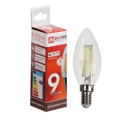 Лампа светодиодная IN HOME LED-СВЕЧА-deco, 9 Вт, 230 В, Е14, 6500 К, 1040 Лм, прозрачная No Brand
