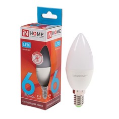 Лампа светодиодная IN HOME LED-СВЕЧА-VC, Е14, 6 Вт, 230 В, 4000 К, 540 Лм No Brand