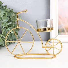Подсвечник металл, стекло на 1 свечу "Велосипед" d-4,5 см золото 18,5х6х14 см No Brand