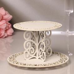 Подставка для торта, 2-ярусная, дерево, разборная, H=15 см, D=19,24 см No Brand