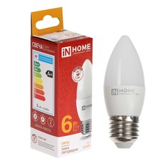 Лампа светодиодная IN HOME LED-СВЕЧА-VC, Е27, 6 Вт, 230 В, 3000 К, 540 Лм No Brand