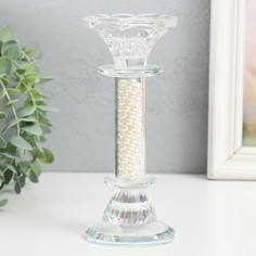 Подсвечник стекло на 1 свечу "Чаша на ножке с бусинами" прозрачный d=2,3 и 4 см 7х7х17 см No Brand