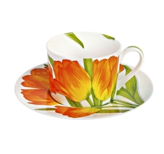 Чашка с блюдцем чайная Flower, 230 млю. цвет: оранжевый, FREEDOM Taitu