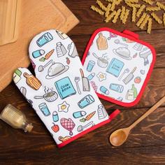 Кухонный набор Доляна Cook book, прихватка 17x17 , рукавица 26x16 , 100% п/э