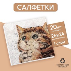 Салфетки бумажные однослойные «Котёнок», 24?24 см, набор 20 штук Страна Карнавалия