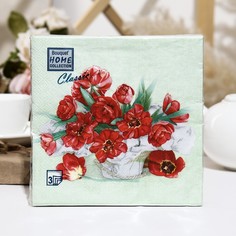 Салфетки бумажные Home Coll. Сlassic Декоративные тюльпаны 3 слоя,33x33, 20 листов Art Bouquet