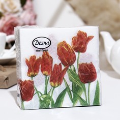 Салфетки бумажные Desna Design "Тюльпаны,Красная Леди",1 слоя,24x24,40 листов Art Bouquet