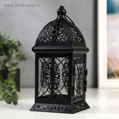 Подсвечник металл, стекло на 1 свечу Фонарик. Фес черная 21,5х9,7х9,7 см No Brand