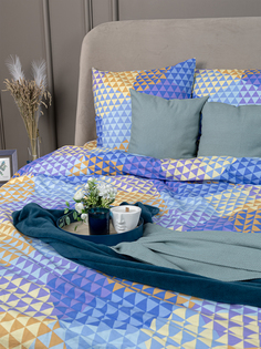 Комплект постельного белья Galtex семейный Нежность поплин Гексагон голубой