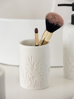 Стакан для кистей DeNASTIA Тиснение цветы, полирезина, белый, X000132