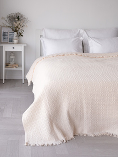 Покрывало LUCKY 200x220см вафельное с бахромой, 100% хлопок, цвет молочный U000433