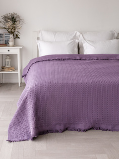 Покрывало LUCKY 200x220 вафельное с бахромой, 100% хлопок, цвет сиреневый, U000431