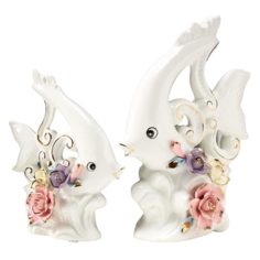 Сувенир керамика Рыбки с розами набор 2 шт 17,3х14х6 23,5х17х6,5 см No Brand