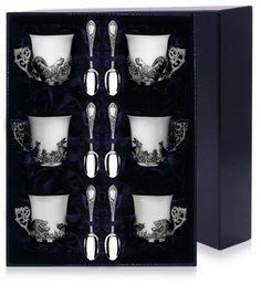 Набор чашек кофейных "Охотничьи" с ложками (12 предметов) АргентА