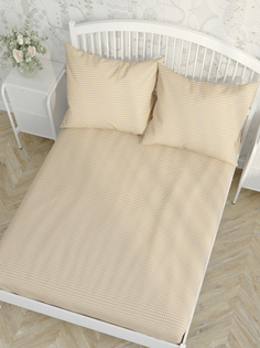 Простынь на резинке Сказка "Вязание бежевое" натяжная простынь 90х200 см 1,5-спальная