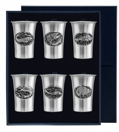 Набор стопок "Рыбацкие" из серебра (6 предметов) АргентА