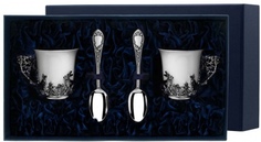 Набор чашек кофейных "Зайцы"+ ложки из серебра (4 предмета) АргентА