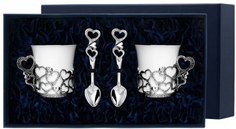 Набор чашек кофейных "Сердечко"+ ложки из серебра (4 предмета) АргентА