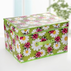 Короб для хранения Доляна с крышкой Божьи коровки, 40х30х25 см, цвет зеленый