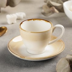Кофейная пара керамическая "Гелакси", чашка 90 мл, блюдце 11,7 см, бежевый No Brand