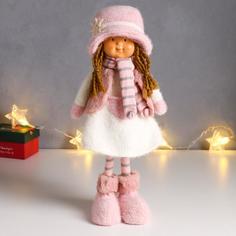 Кукла интерьерная Малышка с хвостиками, в вязаном бело-розовом наряде и шляпке 36,5 см No Brand