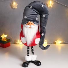 Кукла интерьерная Дед Мороз в бордовом кафтане, в сером колпаке со снежинками 42х13х18 см No Brand