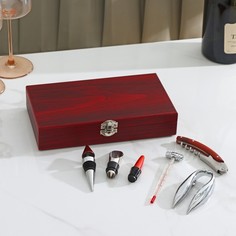 Набор для вина, 5 предметов: штопор, каплеуловитель, пробка, термометр, резец для фольги No Brand