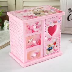 Шкатулка музыкальная Розовый шкафчик с сюрпризами 18х18х12 см No Brand