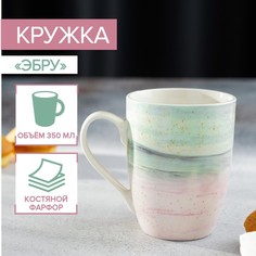 Кружка Доляна Эбру, 350 мл, фарфор, цвет зелено-розовый No Brand