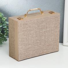 Шкатулка кожзам для украшений Мокко комбинированная чемодан 8х18х23 см No Brand