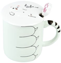 NOUVELLE HOME Кружка с крышкой и ложкой Big fat cat (салатовая) v=430 мл (подарочная упако
