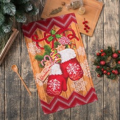 Полотенце новогоднее «Варежки» 35х60 см Доляна