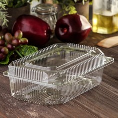 Контейнер одноразовый с неразъёмной крышкой ПР-К-7А, 250 мл, 21,5?13,5?7,2 см, прозрачный No Brand