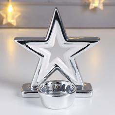 Сувенир керамика подсвечник "Двойная звезда" серебро 12,8х7,8х12,3 см (2 шт) No Brand