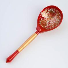 Ложка полубасок "Кудрина", красная, с художественной росписью (10 шт) No Brand