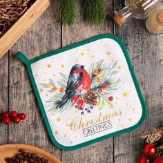 Этель Прихватка "Сhristmas greetings" 19х19 саржа,100% х/л,ватин 250г/м2