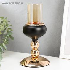 Подсвечник металл на 1 свечу Золотые шарики черный с золотом 14х10х10 см No Brand