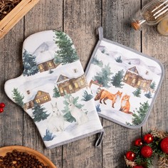 Набор кух. "Forest animals" варежка-прихватка 20х28см, прихватка 19х19см,100% хл No Brand