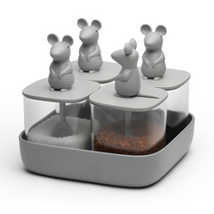 Набор из 4 штук Банки для сыпучих продуктов Qualy Lucky Mouse Seasoning 0.25 л серые