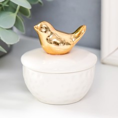 Шкатулка керамика "Золотая птичка" белая 6,5х6,5х7 см No Brand