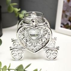 Подсвечник пластик, стекло "Карета" серебро 9,5х10х6 см No Brand