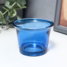 Подсвечник стекло на 1 свечу "Глянец" синий 4,7х6,2х6,2 см No Brand
