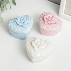 Шкатулка керамика сердце "Роза на кружеве" МИКС 6х6х6,7 см No Brand