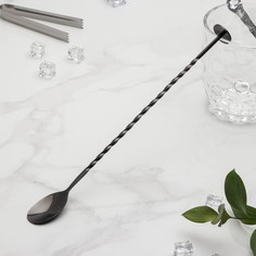 Ложка барная с мадлером из нержавеющей стали, h=32 см, цвет чёрный No Brand