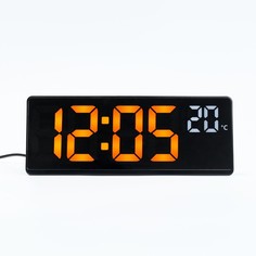 Часы электронные настольные, с будильником, термометром, 2 ААА, желтые цифры,17.5 х 6.8 см No Brand