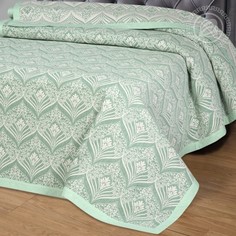 Покрывало Жаккардовое Сады Востока зеленая 240х235 Евро Макси 100% Хлопок Арт Дизайн