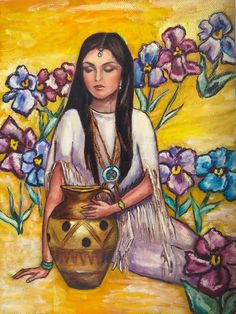 Картина маслом на холсте Девушка с кувшином 30х40см ручная работа No Brand