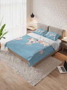 Постельное белье Ambesonne "Карта с цветами", комплект 1,5-спальный с наволочками