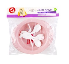 Тарелка для супов АШАН Красная птица детская со столовыми приборами