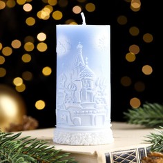 Свеча - цилиндр "С Рождеством!", голубая, 4,7?10 см No Brand